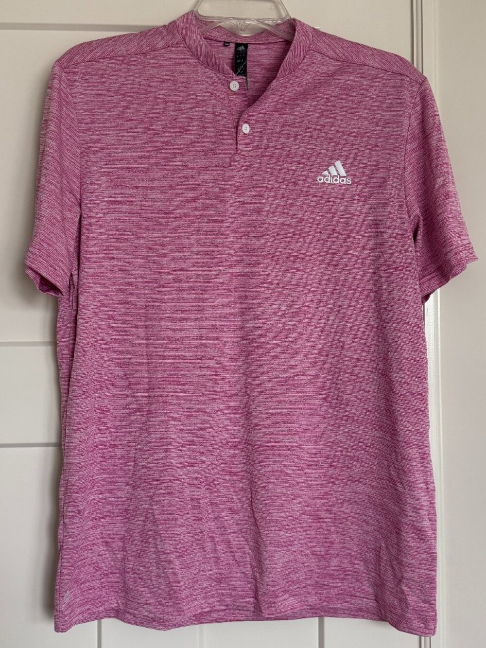 Adidas Men's Textured Pique Stripe Golf Polo Shirt Pink Size Medium